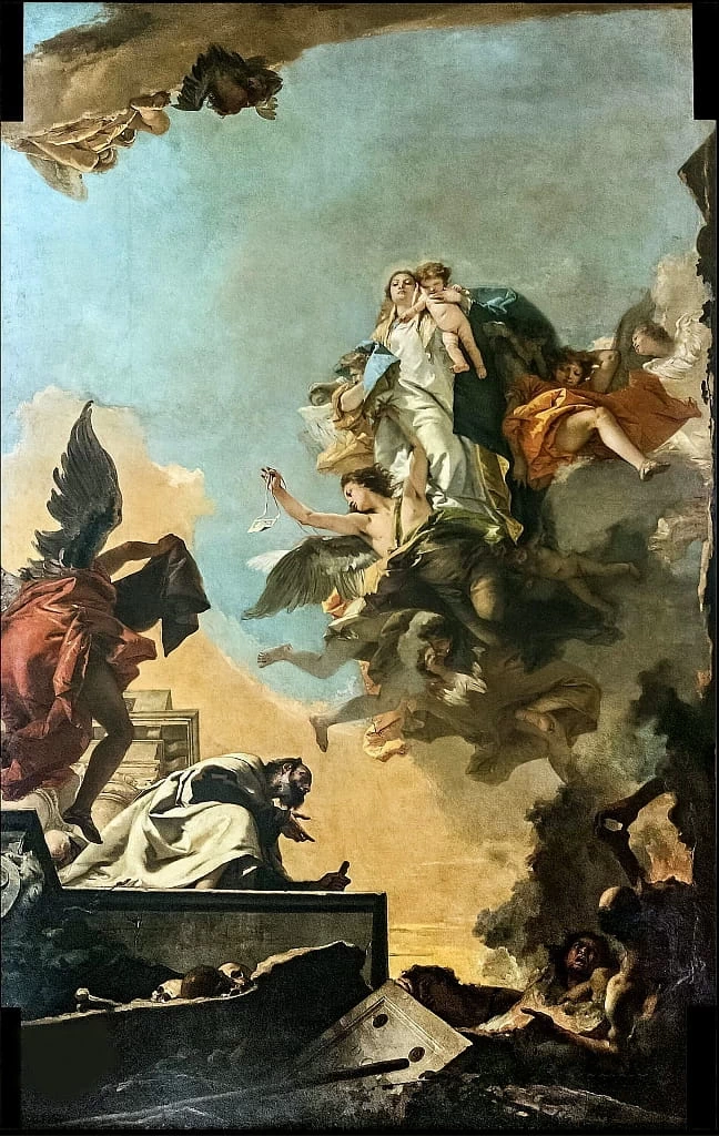Nostra Signora del Carmelo che dà lo scapolare a San Simone Stock - Scuola Grande do San Rocco, Venezia